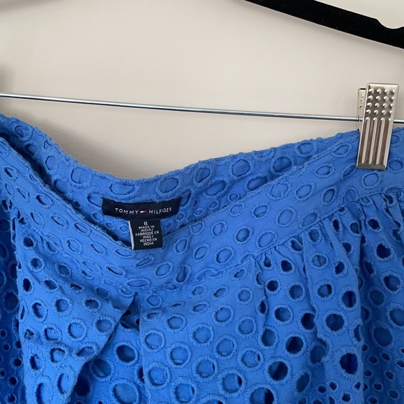 Blue cotton eyelet knee length skirt - Picture 3 of 3